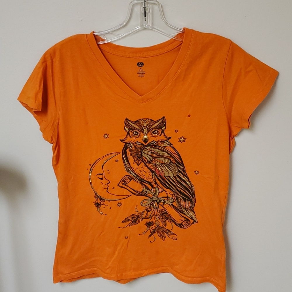 Pumpkin halloween orange owl tee shirt M